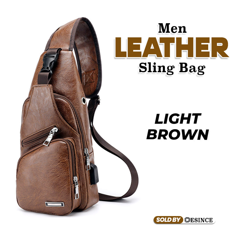 Malaysia Stock] Men's Leather Sling Bag Cross Body Multifunction Shoulder Beg  Lelaki Kulit